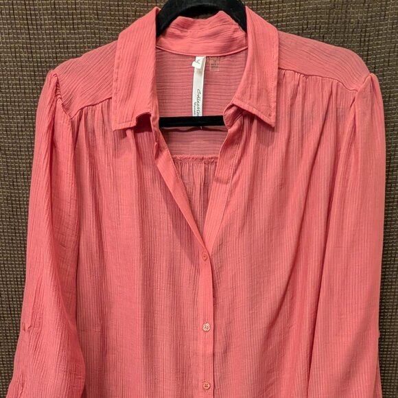 NY Collection Womens Plus Size 1X Peach Colored 3/4 Sleeve Blouse - Picture 1 of 5